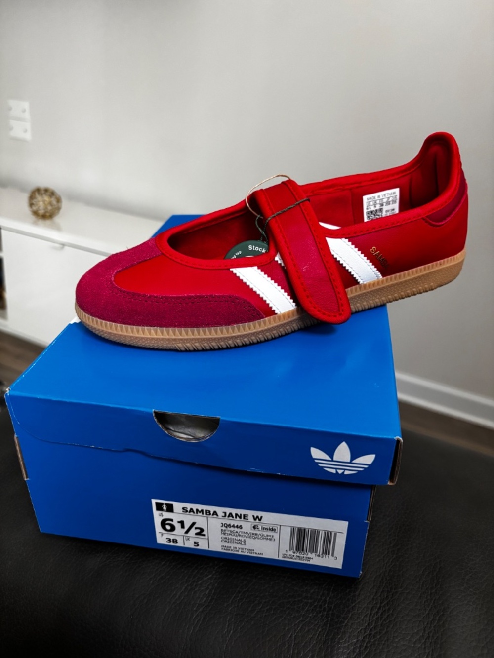 adidas Samba Mary Jane Sneakers in Red with White Stripes and Gum Sole - Picture 4 of 4